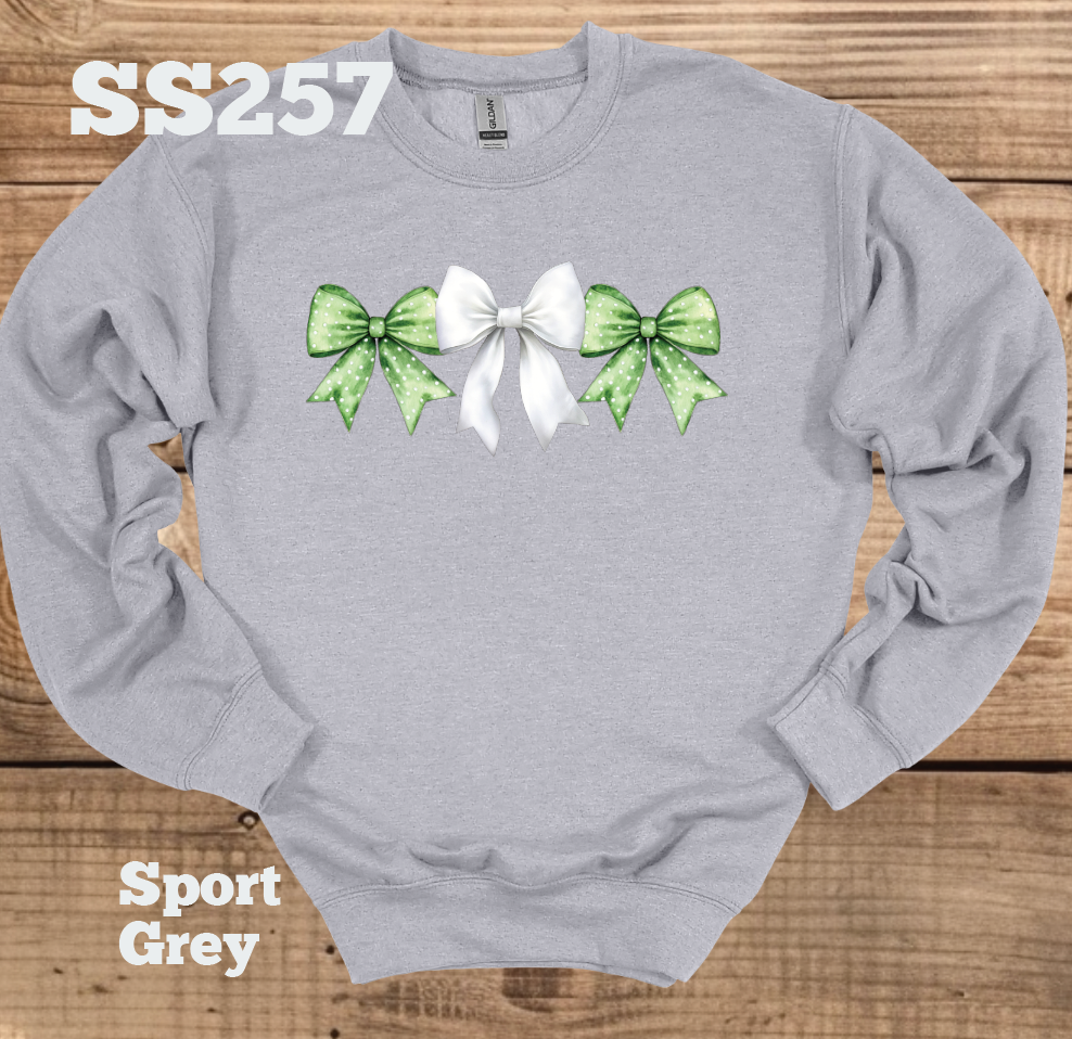 Green Polka Dot/White Bow Crew