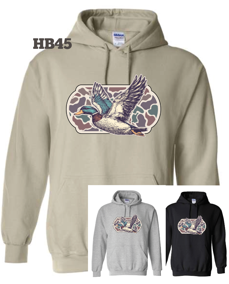 Flying Duck on Camo Hoodie