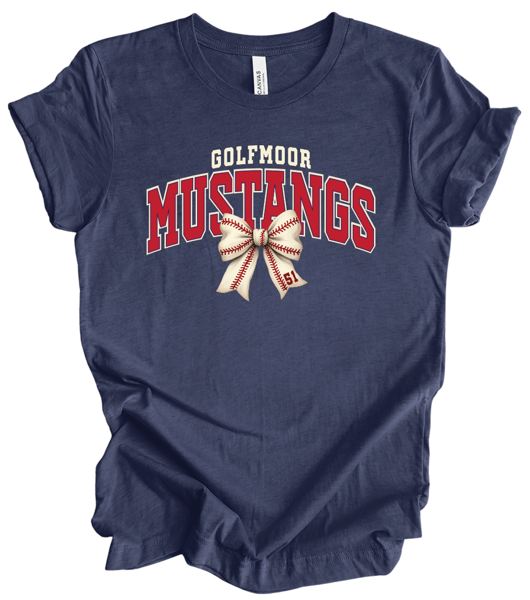 Golfmoor Mustangs Baseball Bow w/ Custom Number