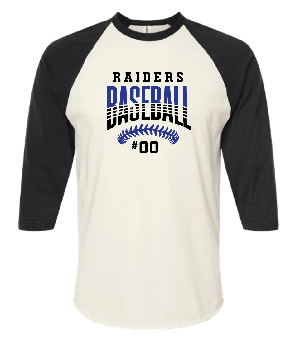 Raiders Baseball Stitches w/ Custom Number Raglan