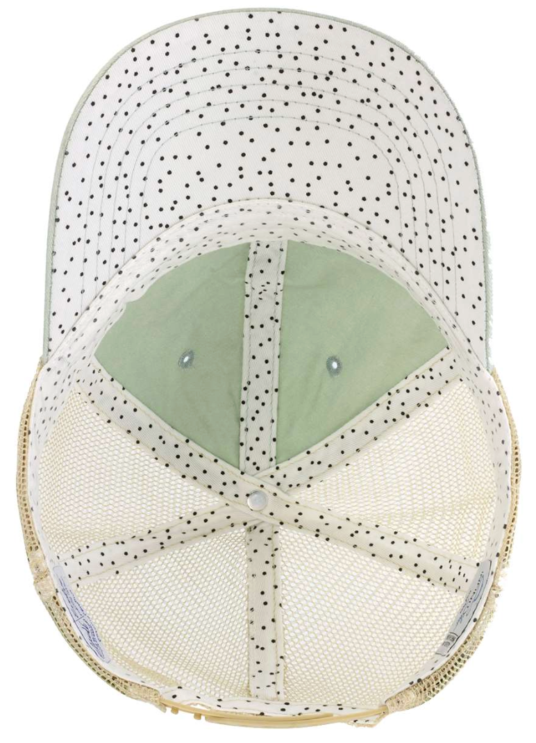 Floral Hat - Sage Polka Dot Mesh