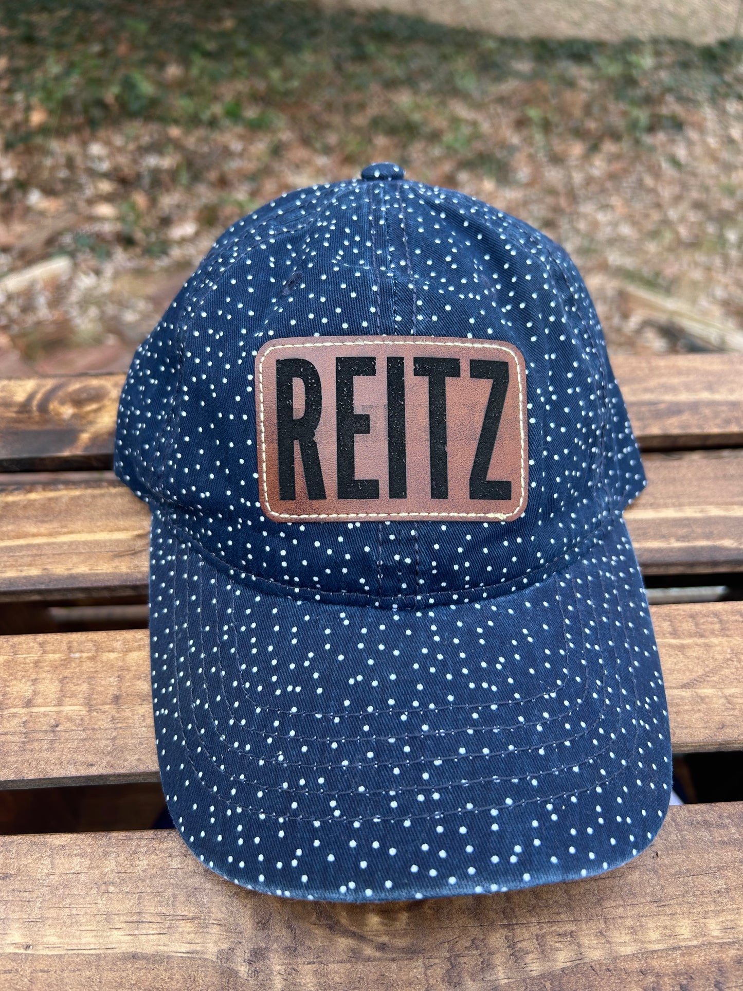 ONE AVAILABLE - Reitz Patch Hat - Polka Dot Navy Hat