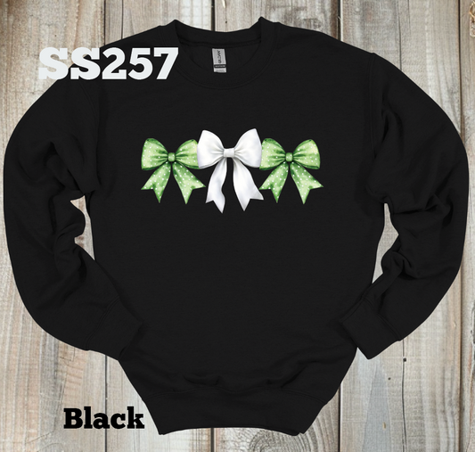 Green Polka Dot/White Bow Crew