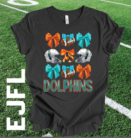 EJFL Dolphins Coquette Bows 3x3
