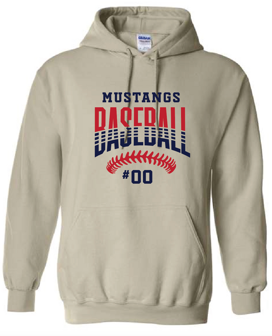 Mustangs Baseball Stitches w/ Custom Number Hoodie