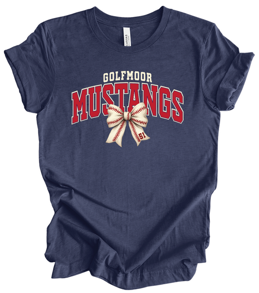 Golfmoor Mustangs Baseball Bow w/ Custom Number