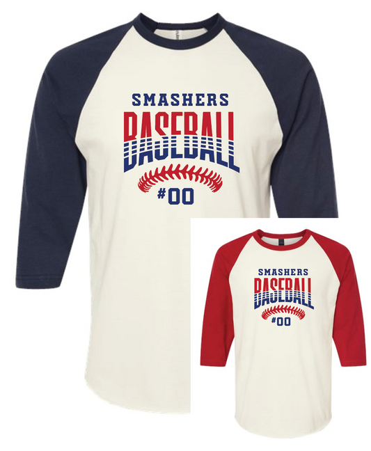 Smashers Baseball w/ Custom # Raglan