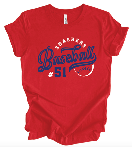 Smashers Baseball Vintage Script w/ Custom Number