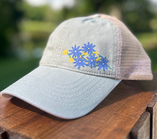 Floral Hat - Sage Polka Dot Mesh