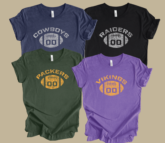 Vintage Football w/ Number - More Teams Available!
